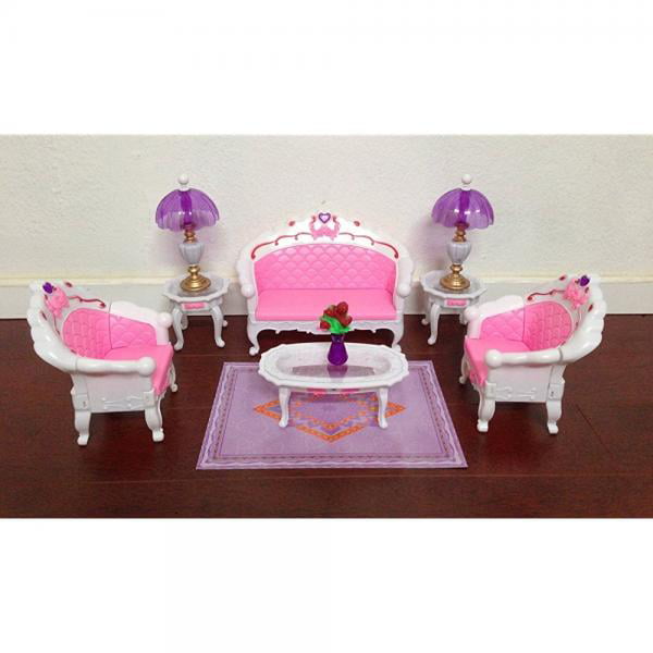 Doll House Furniture Living Room Pink Sofa Bed Dressing Table Hanger Toy Set